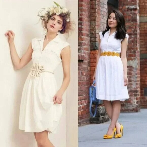 Anthropologie Maeve White Beda Shirt Dress.  SZ 2 - Picture 2 of 6